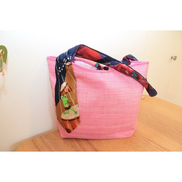 Lancôme Tote Bag Pink with Frog Tie handle - DOUBLE SIDED- handmade - Picture 9 of 10
